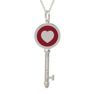 Tiffany & Co. Sterling Silver Red Enamel Heart Key Pendant Necklace